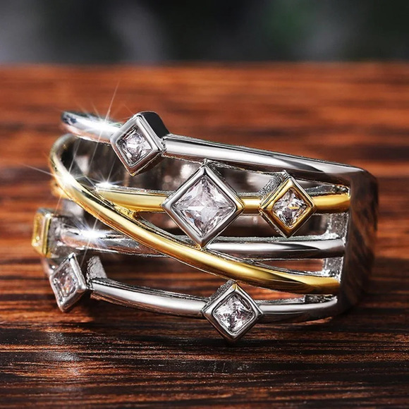 🎁Multi Layer Glitter Square Shape Zircon Gold  Stackable UNVN12118 - Picture 2 of 6